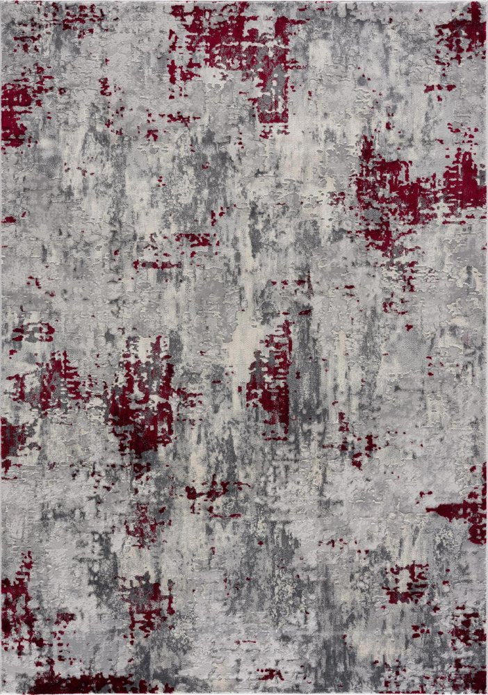 5' X 7' Red and Gray Abstract Area Rug