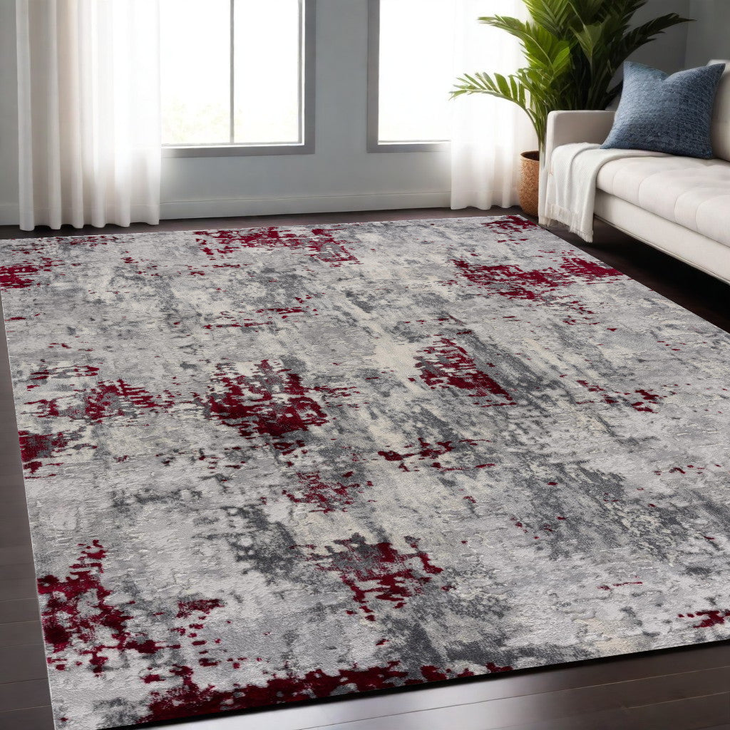 3' X 5' Red Abstract Dhurrie Area Rug