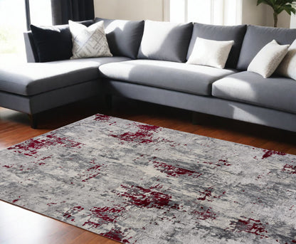 3' X 5' Red Abstract Dhurrie Area Rug