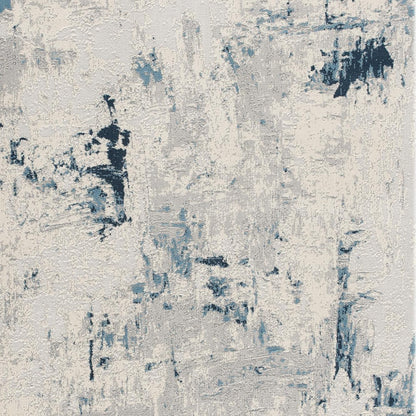 3' X 5' Blue And Ivory Abstract Strokes Area Rug