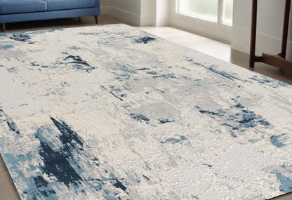 3' X 5' Blue And Ivory Abstract Strokes Area Rug