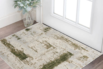 3' X 5' Green Abstract Dhurrie Area Rug