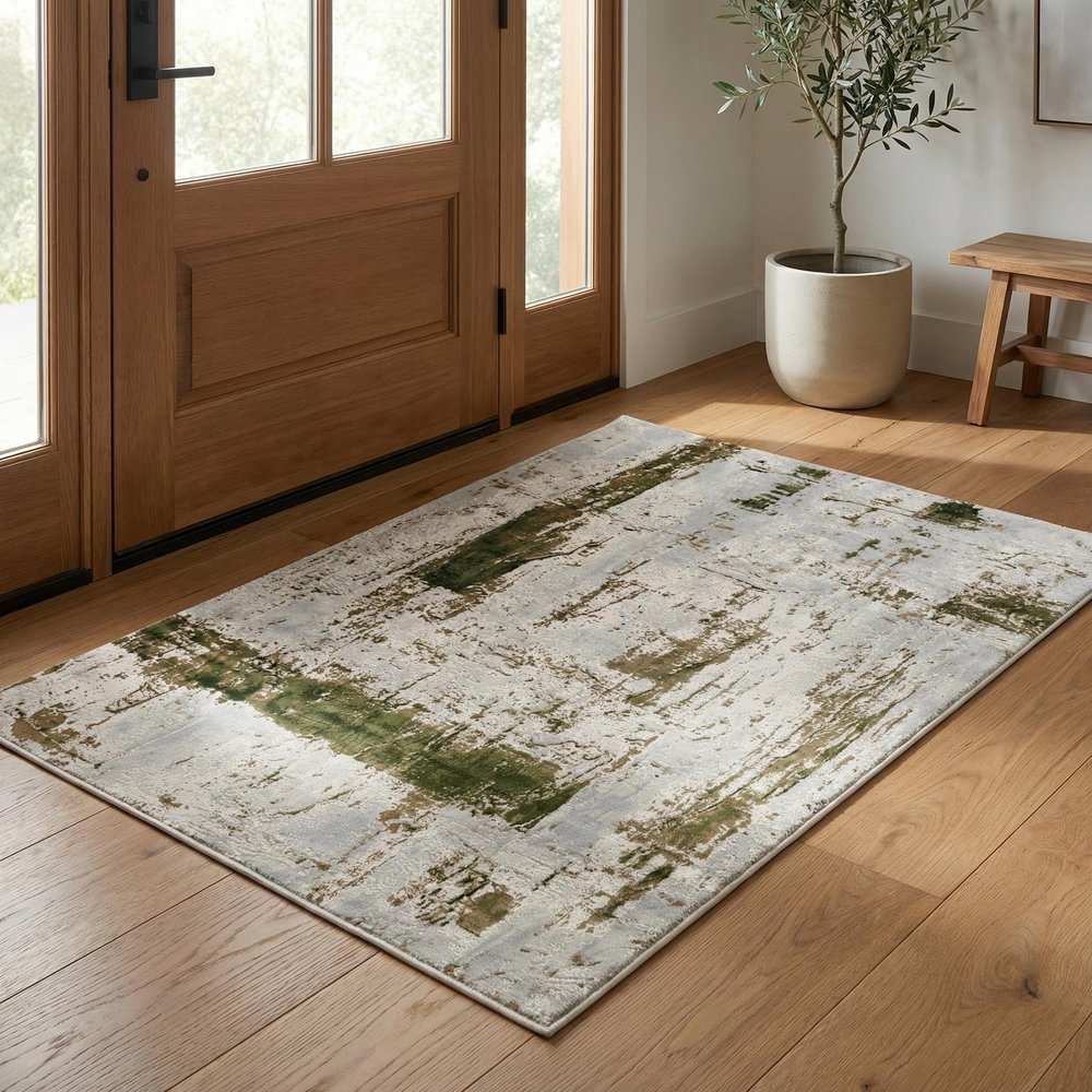 3' X 5' Green Abstract Dhurrie Area Rug