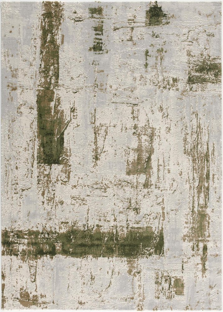 5' X 7' Green And Ivory Abstract Area Rug