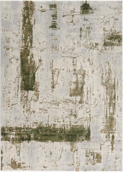 5' X 7' Green And Ivory Abstract Area Rug