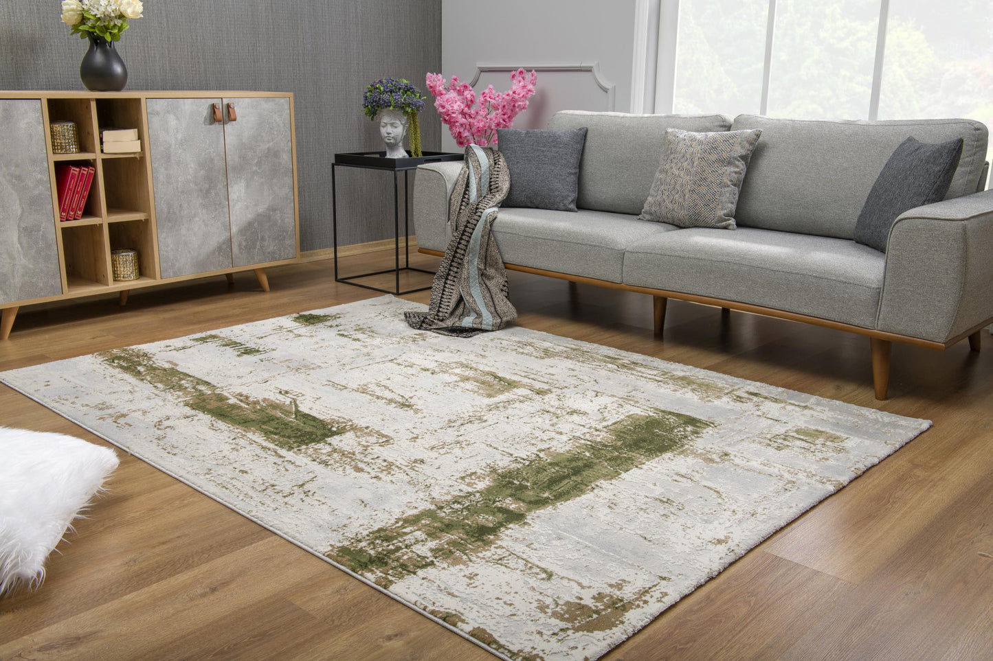 3' X 5' Green Abstract Dhurrie Area Rug