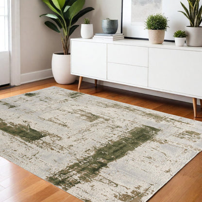 3' X 5' Green Abstract Dhurrie Area Rug