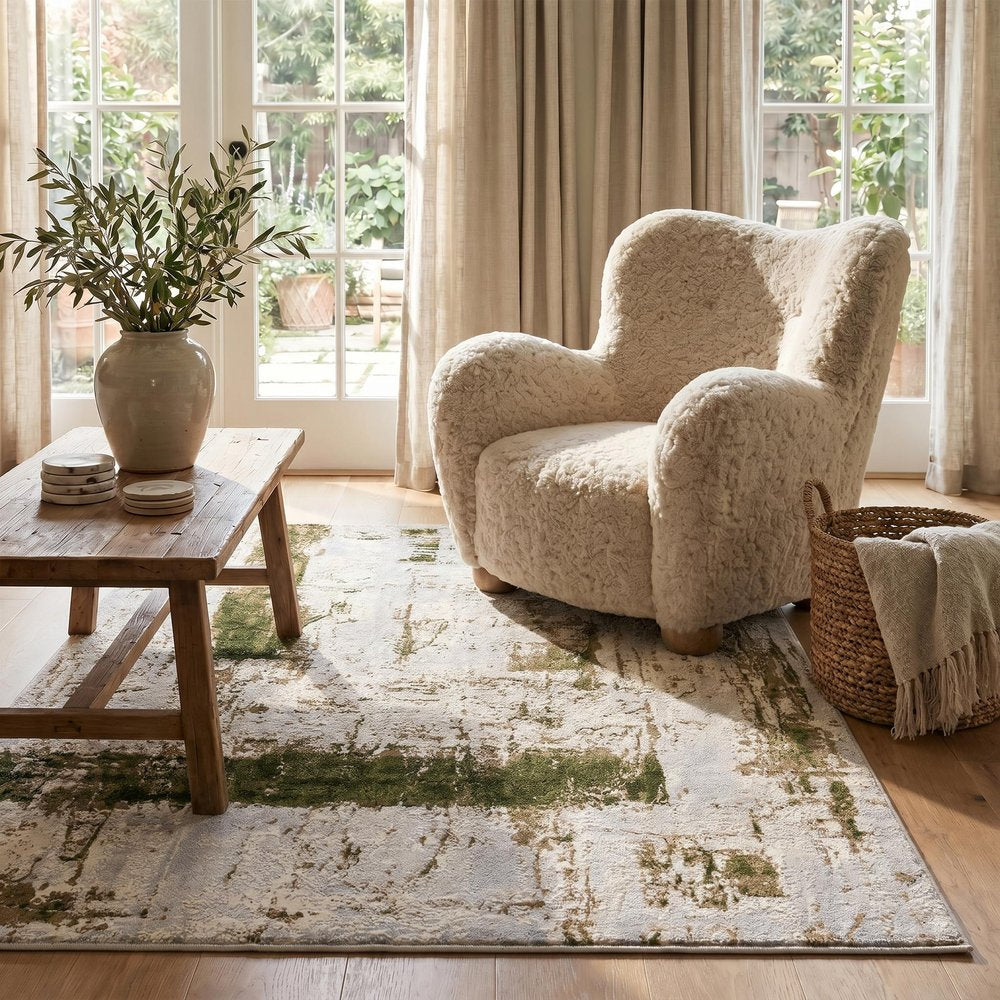 3' X 5' Green Abstract Dhurrie Area Rug