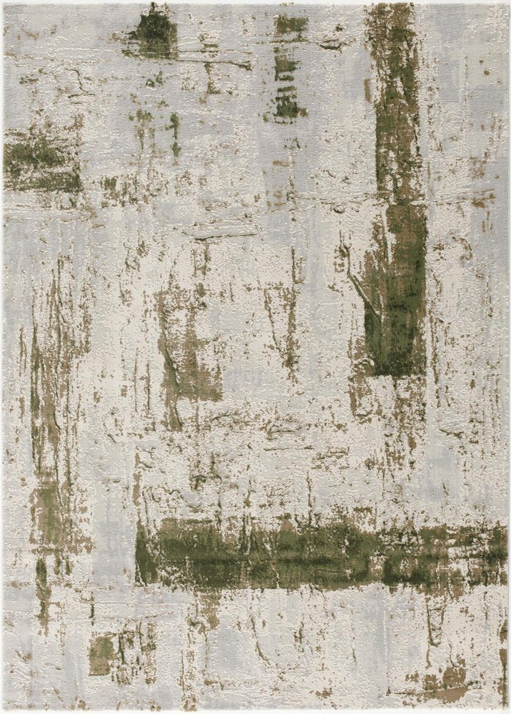 5' X 7' Green And Ivory Abstract Area Rug