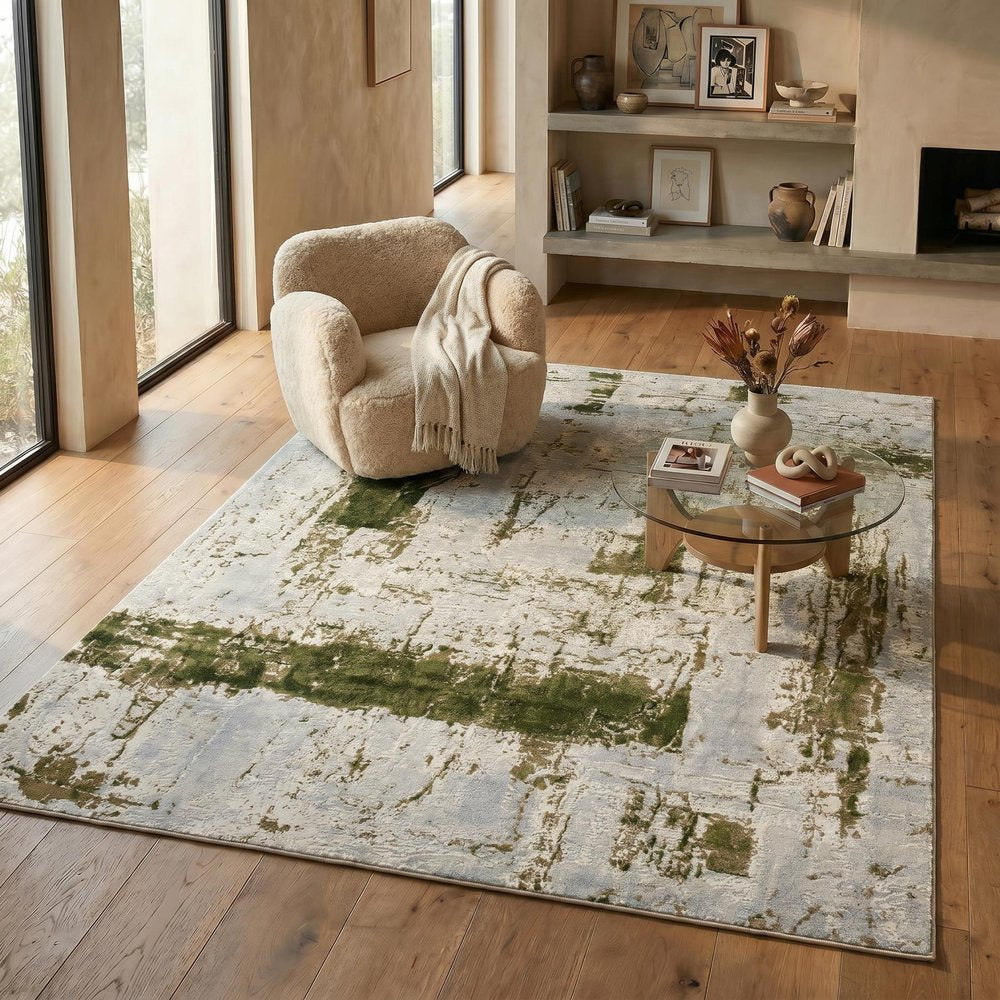 3' X 5' Green Abstract Dhurrie Area Rug