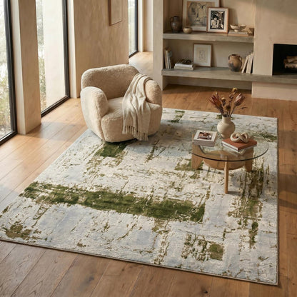 3' X 5' Green Abstract Dhurrie Area Rug