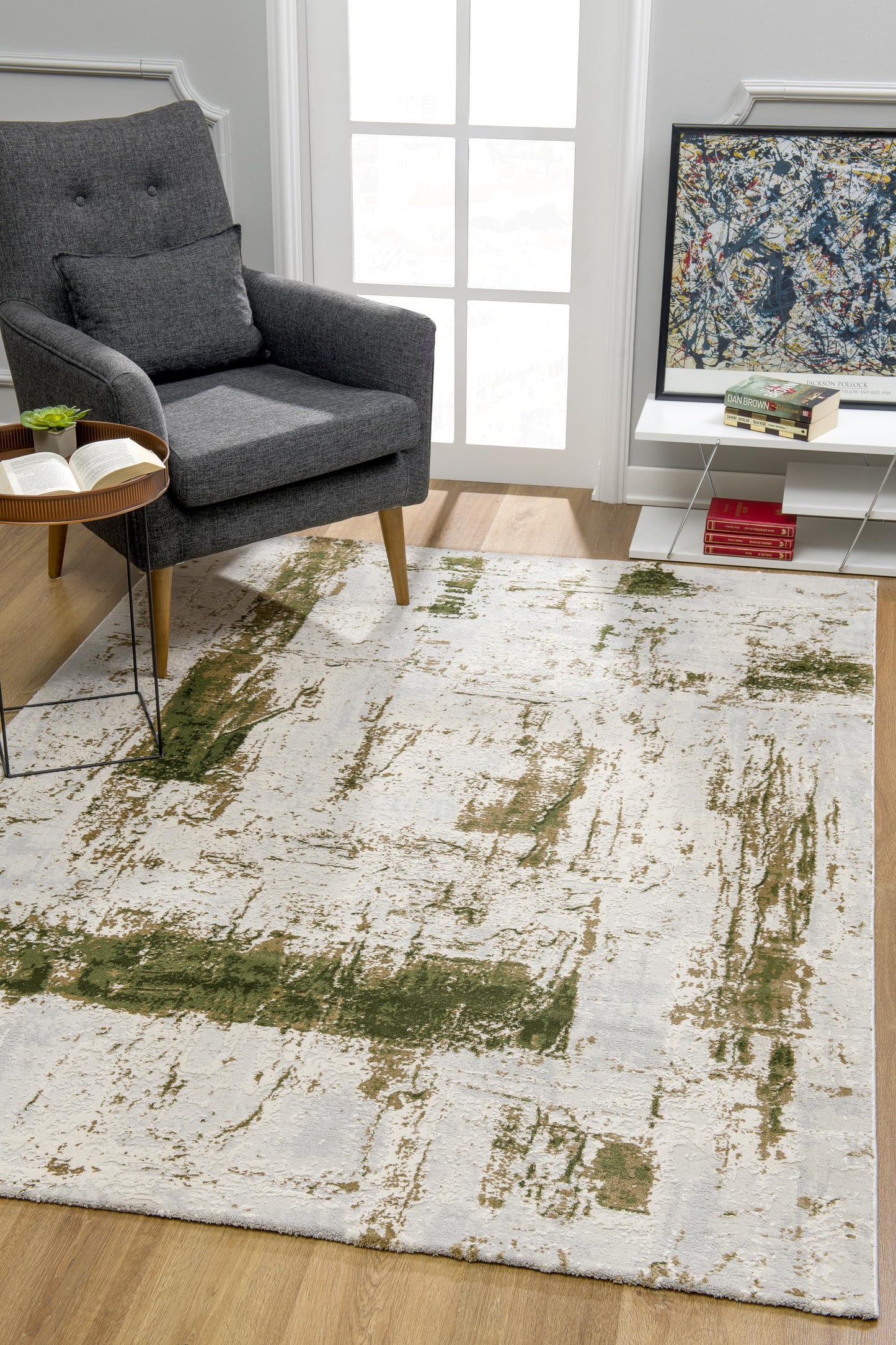 3' X 5' Green Abstract Dhurrie Area Rug