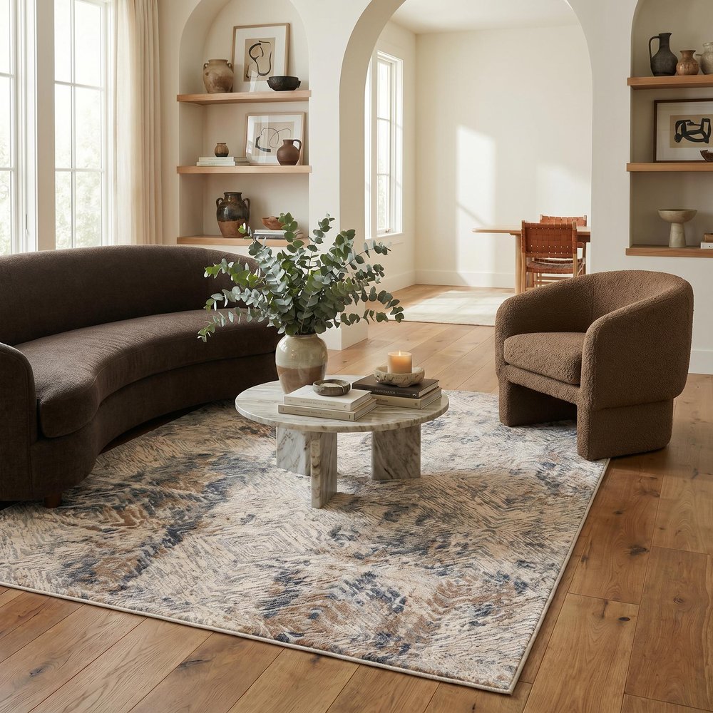 3' X 5' Beige Abstract Printed Area Rug