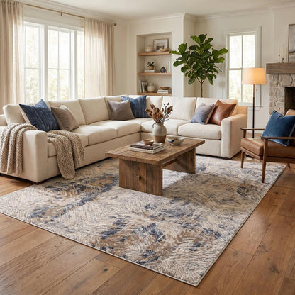 3' X 5' Beige Abstract Printed Area Rug