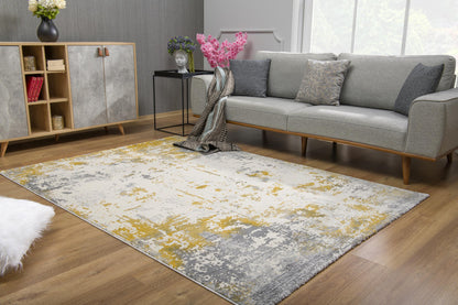 8' X 10' Gold Abstract Dhurrie Area Rug