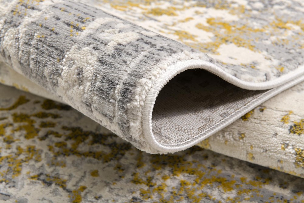 3' X 5' Gold And Gray Abstract Distressed Area Rug