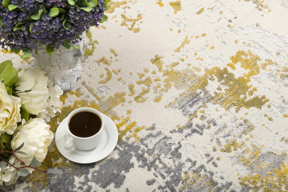 3' X 5' Gold And Gray Abstract Distressed Area Rug