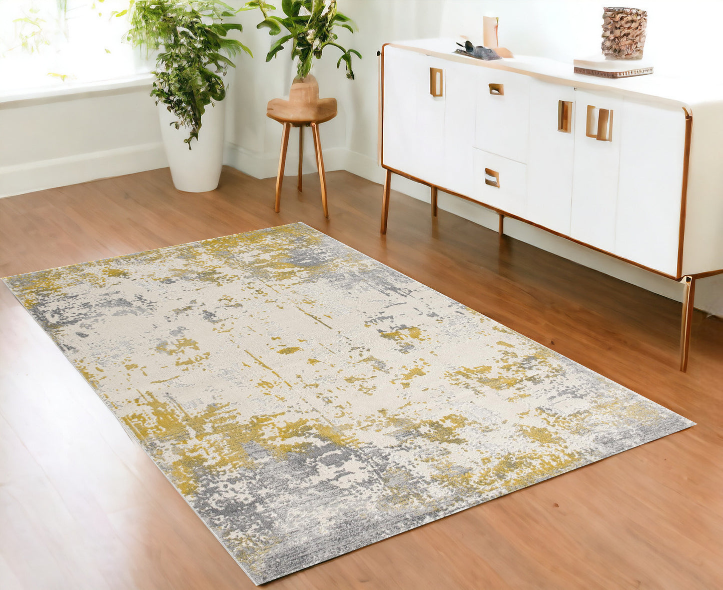 8' X 10' Gold Abstract Dhurrie Area Rug