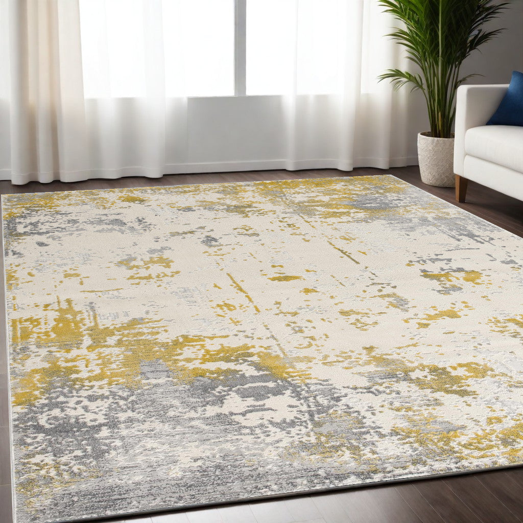 8' X 10' Gold Abstract Dhurrie Area Rug