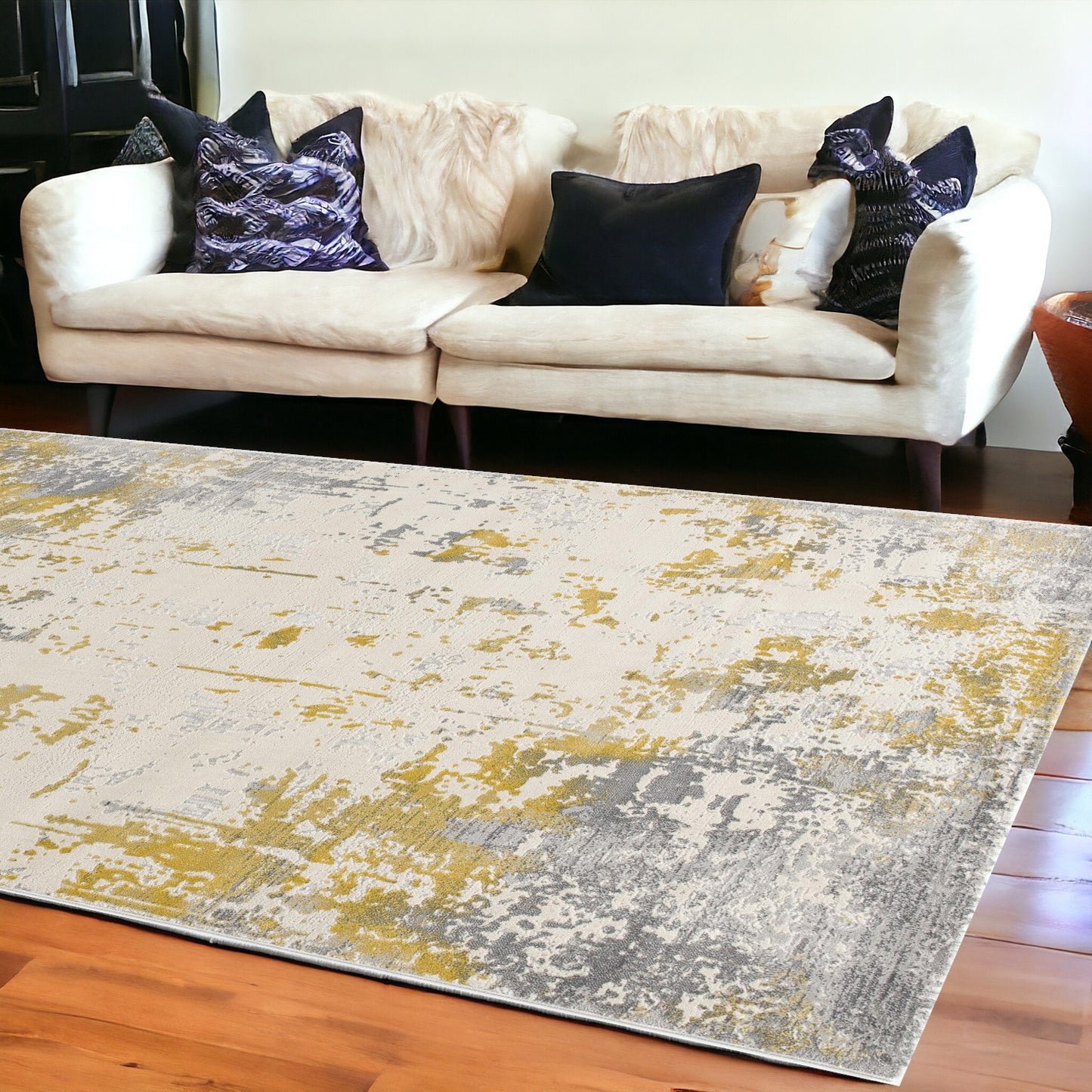 8' X 10' Gold Abstract Dhurrie Area Rug