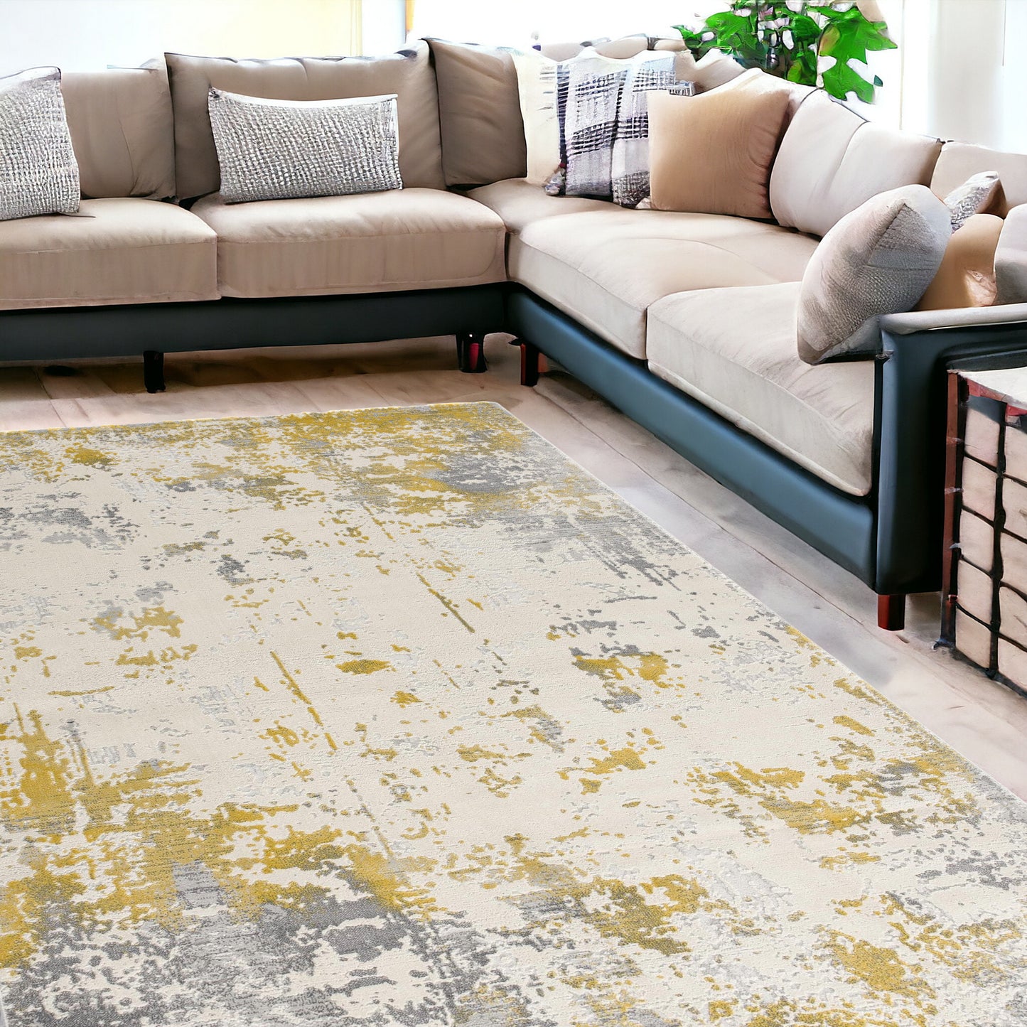 8' X 10' Gold Abstract Dhurrie Area Rug