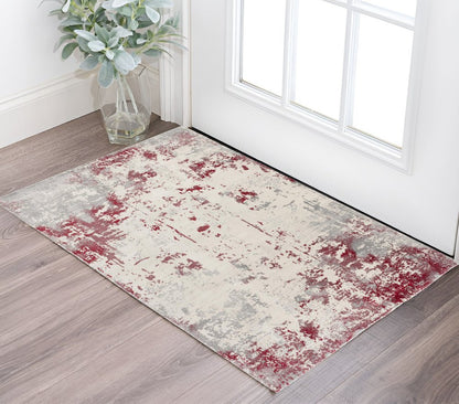 8' X 10' Red And Gray Abstract Shag Area Rug
