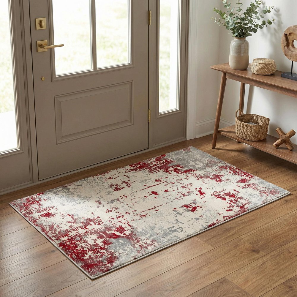 8' X 10' Red And Gray Abstract Shag Area Rug
