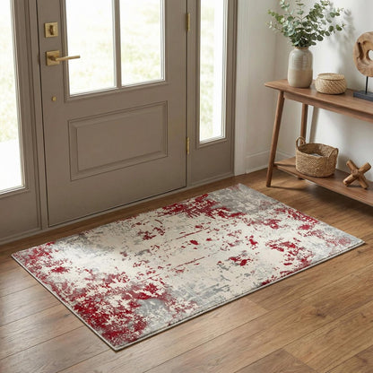 8' X 10' Red And Gray Abstract Shag Area Rug