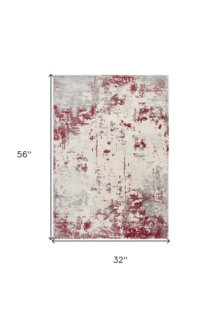 8' X 10' Red And Gray Abstract Shag Area Rug