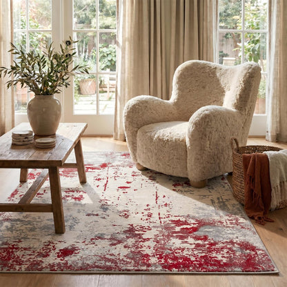 8' X 10' Red And Gray Abstract Shag Area Rug