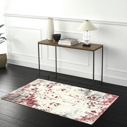 8' X 10' Red And Gray Abstract Shag Area Rug