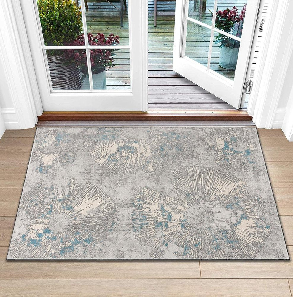 7' X 10' Blue Abstract Circular Motifs Area Rug