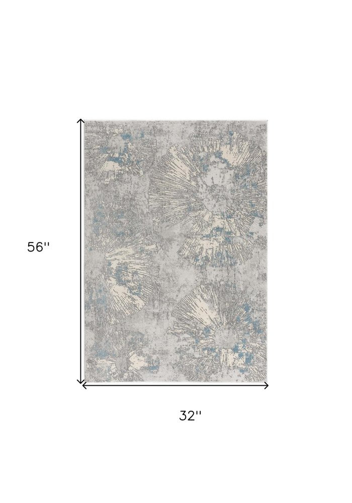 7' X 10' Blue Abstract Circular Motifs Area Rug