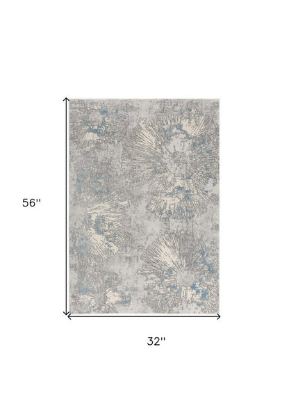 4' X 6' Blue Abstract Dhurrie Area Rug