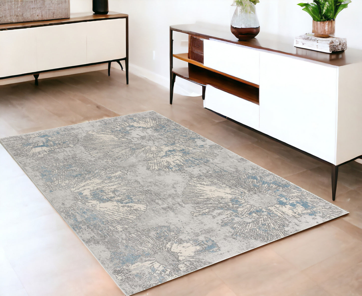 3' X 5' Blue Abstract Dhurrie Area Rug