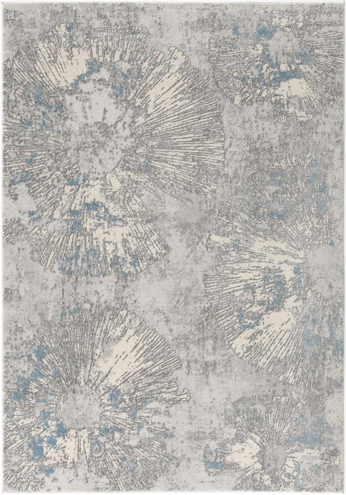 7' X 10' Blue Abstract Circular Motifs Area Rug