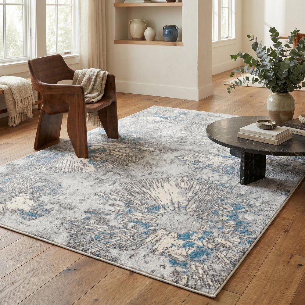 8' X 10' Blue Abstract Dhurrie Area Rug