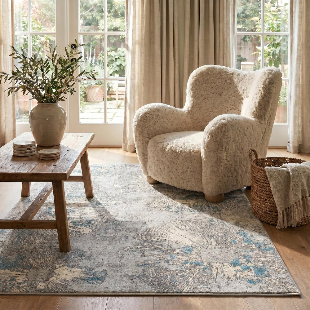 8' X 10' Blue Abstract Dhurrie Area Rug