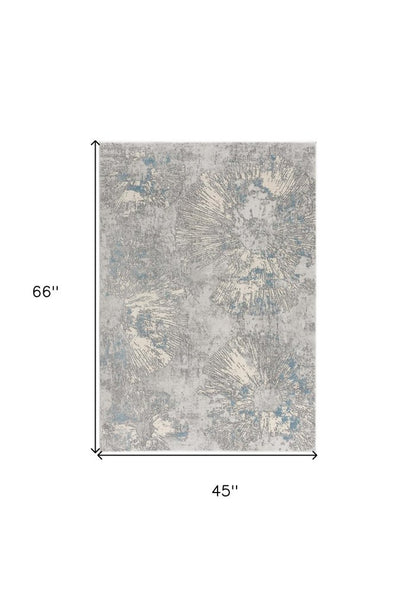 7' X 10' Blue Abstract Circular Motifs Area Rug