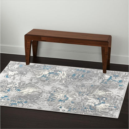 7' X 10' Blue Abstract Circular Motifs Area Rug