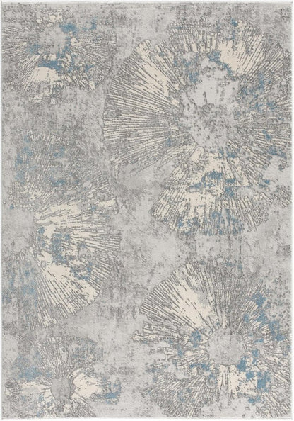 7' X 10' Blue Abstract Circular Motifs Area Rug