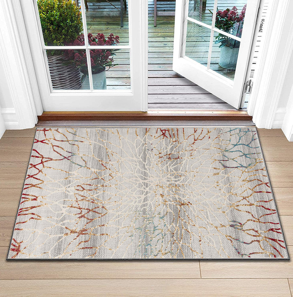 3' X 5' Gold And Ivory Abstract Branches Area Rug