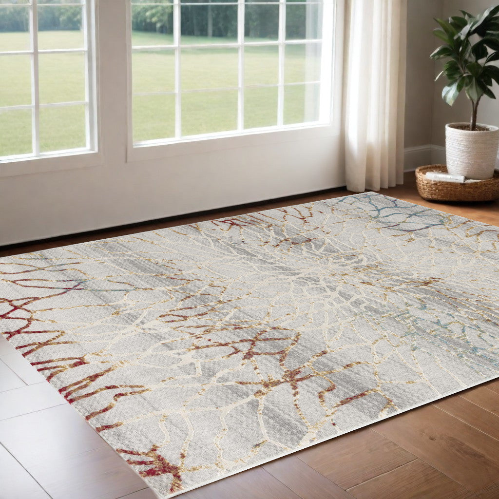 3' X 5' Gold And Ivory Abstract Branches Area Rug