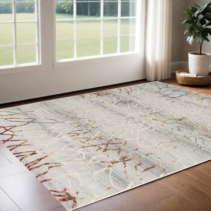 3' X 5' Gold And Ivory Abstract Branches Area Rug