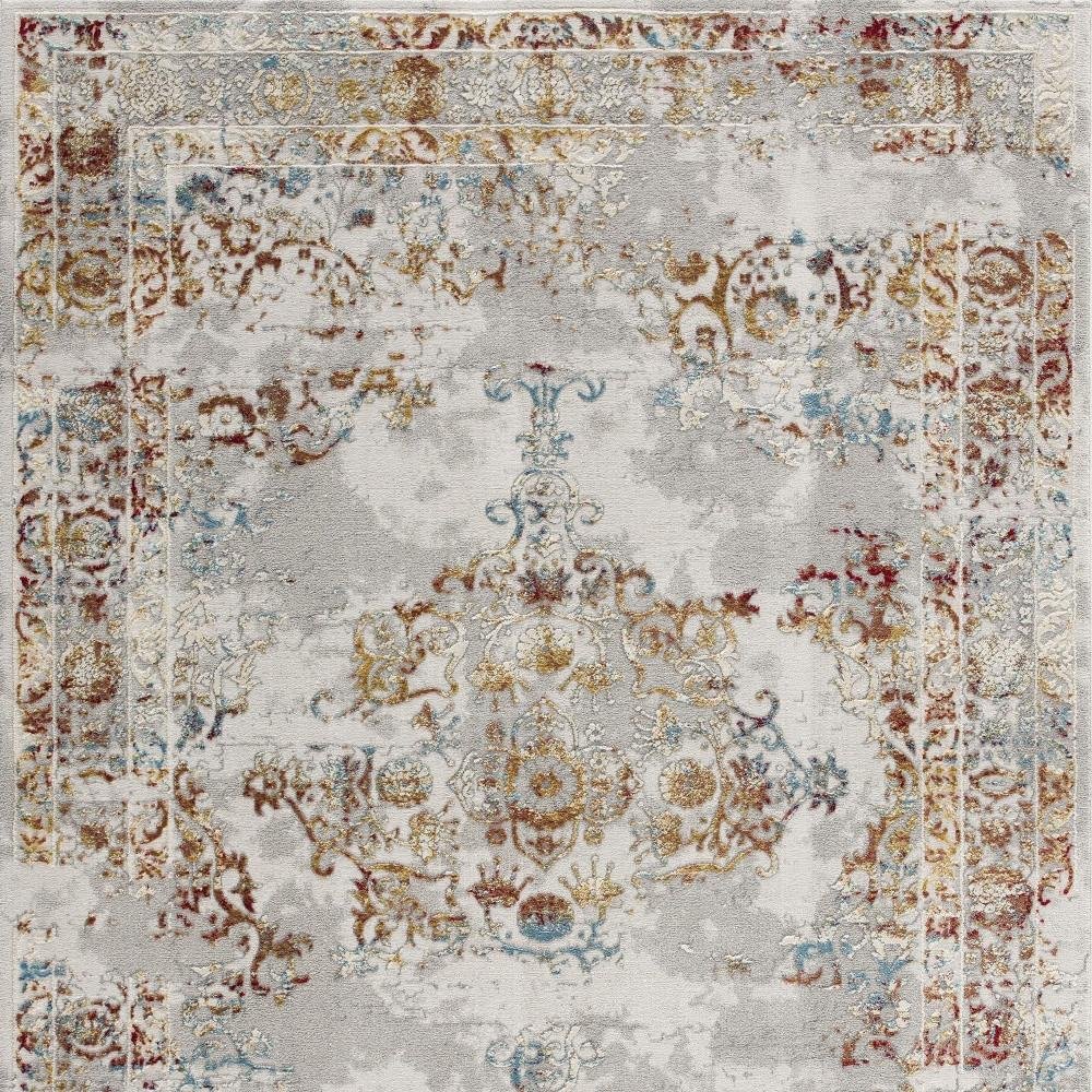 4' X 6' Gray And Beige Distressed Ornate Area Rug
