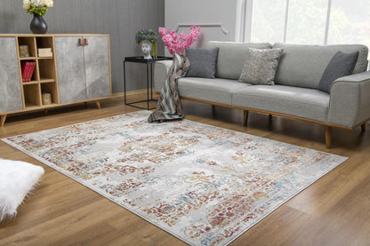 3' X 5' Gray And Beige Distressed Ornate Area Rug