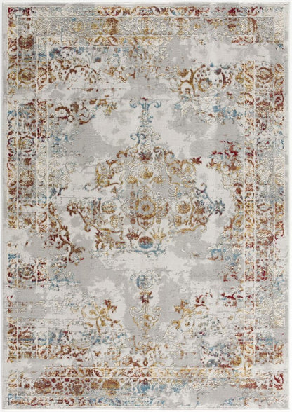 4' X 6' Gray And Beige Distressed Ornate Area Rug
