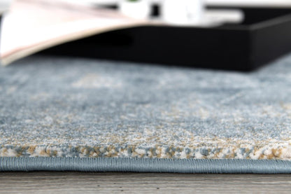 6' X 9' Blue And Ivory Abstract Dhurrie Area Rug