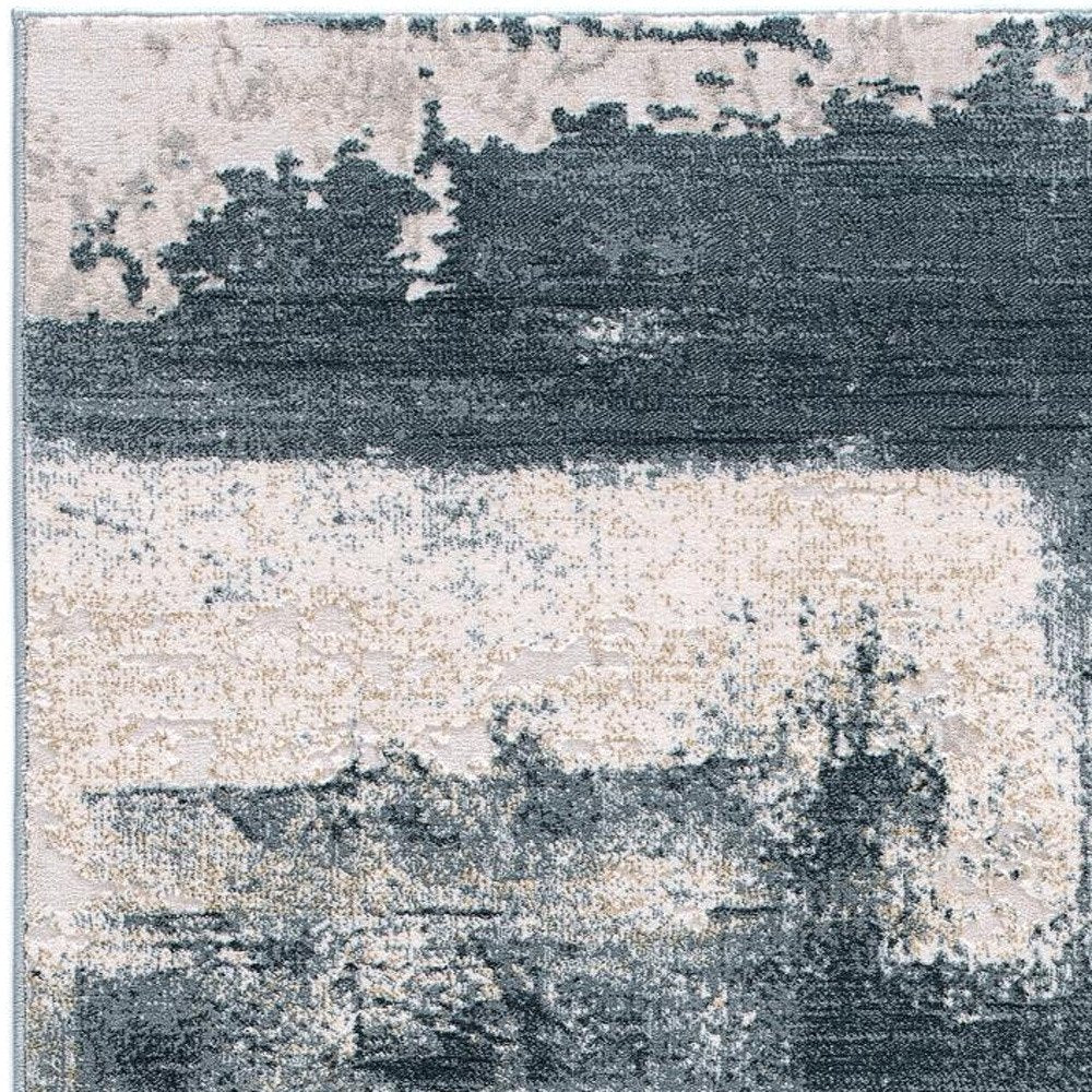 6' X 9' Blue And Ivory Abstract Dhurrie Area Rug