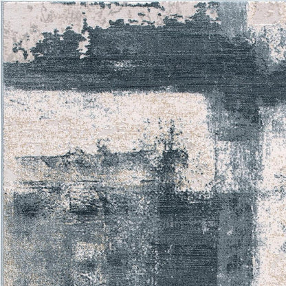 6' X 9' Blue And Ivory Abstract Dhurrie Area Rug